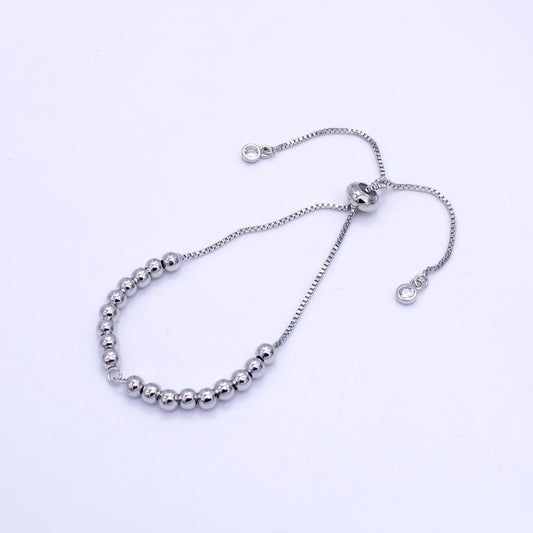Silver Adjustable bracelet half semi finished with rubber stopper bolo beaded charm bracelet box chain For Jewelry Making Supply Z788