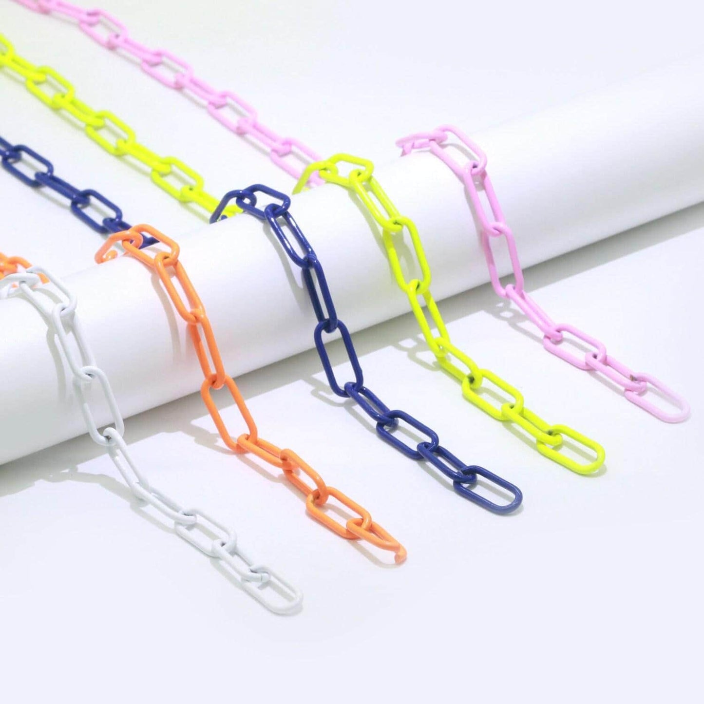 Enamel rolo cable link elongated chain by yard, summer colorful chain supply wholesale bulk roll chain for jewelry making, 527 - 533