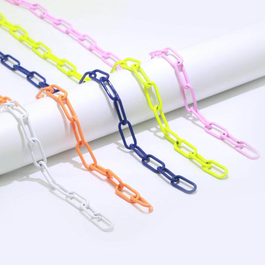 Enamel rolo cable link elongated chain by yard, summer colorful chain supply wholesale bulk roll chain for jewelry making, 527 - 533