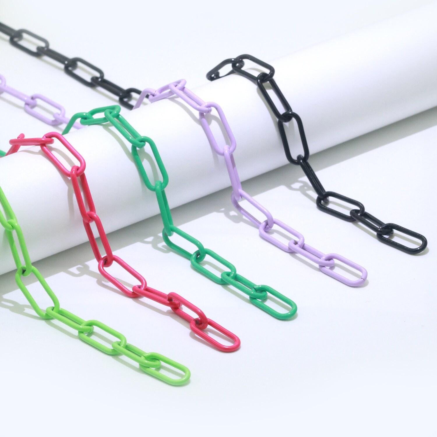 Enamel rolo cable link elongated chain by yard, summer colorful chain supply wholesale bulk roll chain for jewelry making, 527 - 533