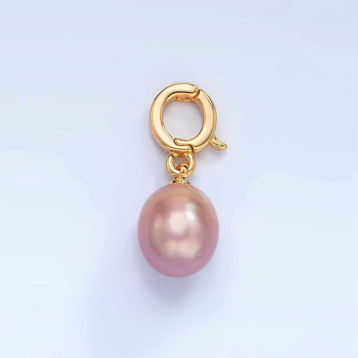 14k gold filled 8mm mauve pink freshwater pearl tear drop pear drop charm with enhanced clasp | p-1875