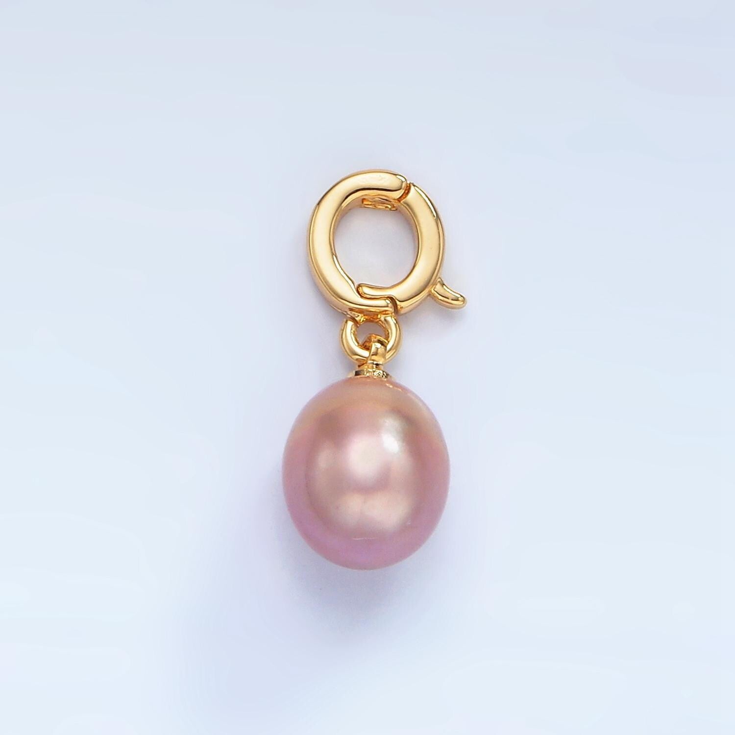 14k gold filled 8mm mauve pink freshwater pearl tear drop pear drop charm with enhanced clasp | p-1875