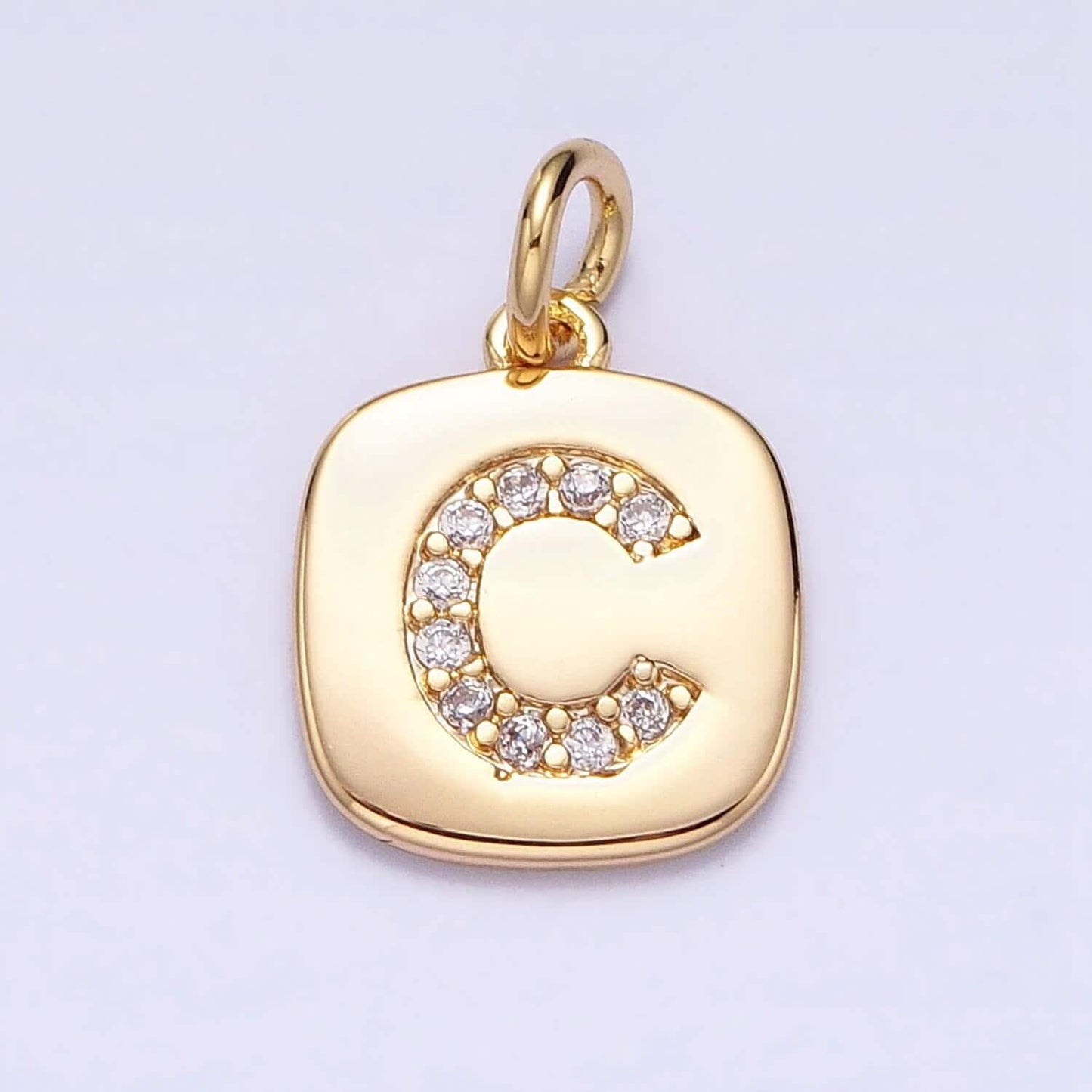 Gold tag square cz clear micro paved initial alphabet dainty personalized name tag charm necklace bracelet component | a198-a210
