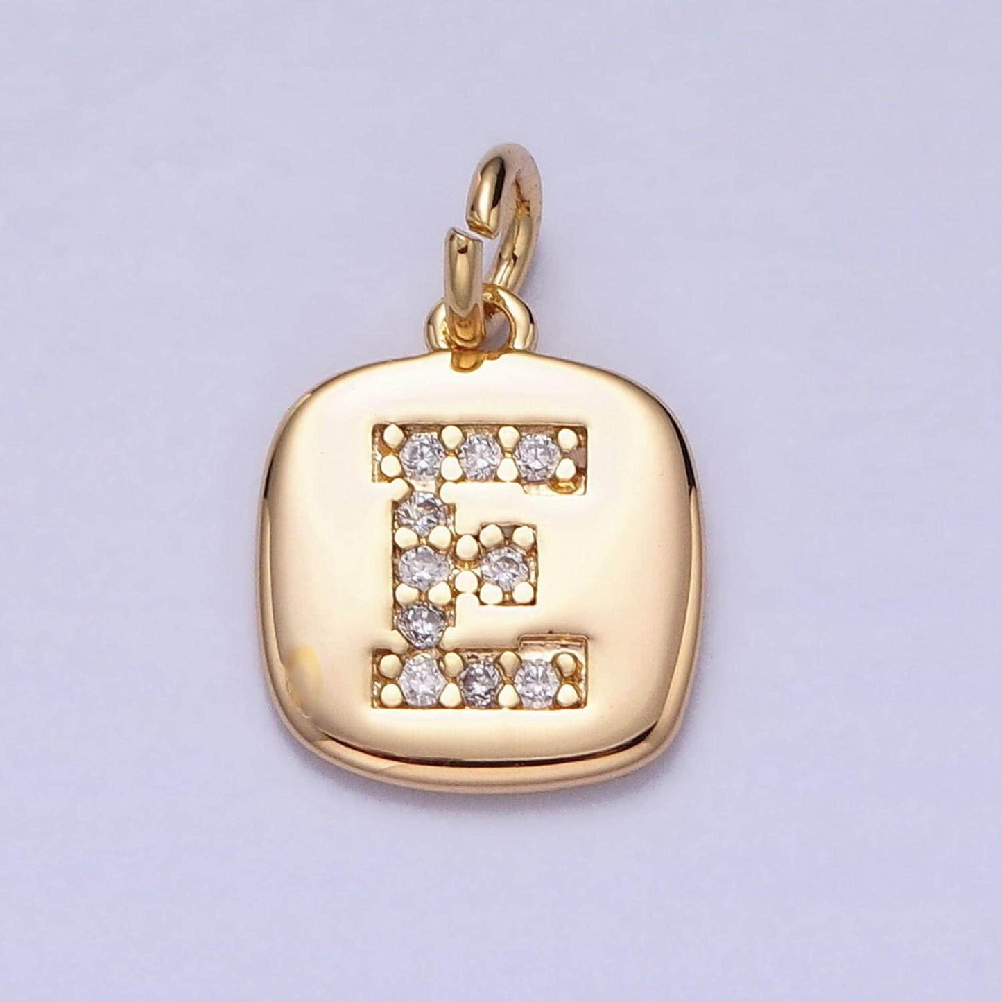 Gold tag square cz clear micro paved initial alphabet dainty personalized name tag charm necklace bracelet component | a198-a210