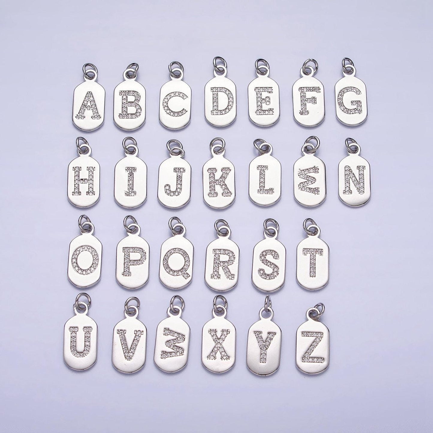 Small dog tag charm cz initial tag charm silver tag charm necklace bracelet dainty name tag rectangle tag pendant alphabet a1887-a1898