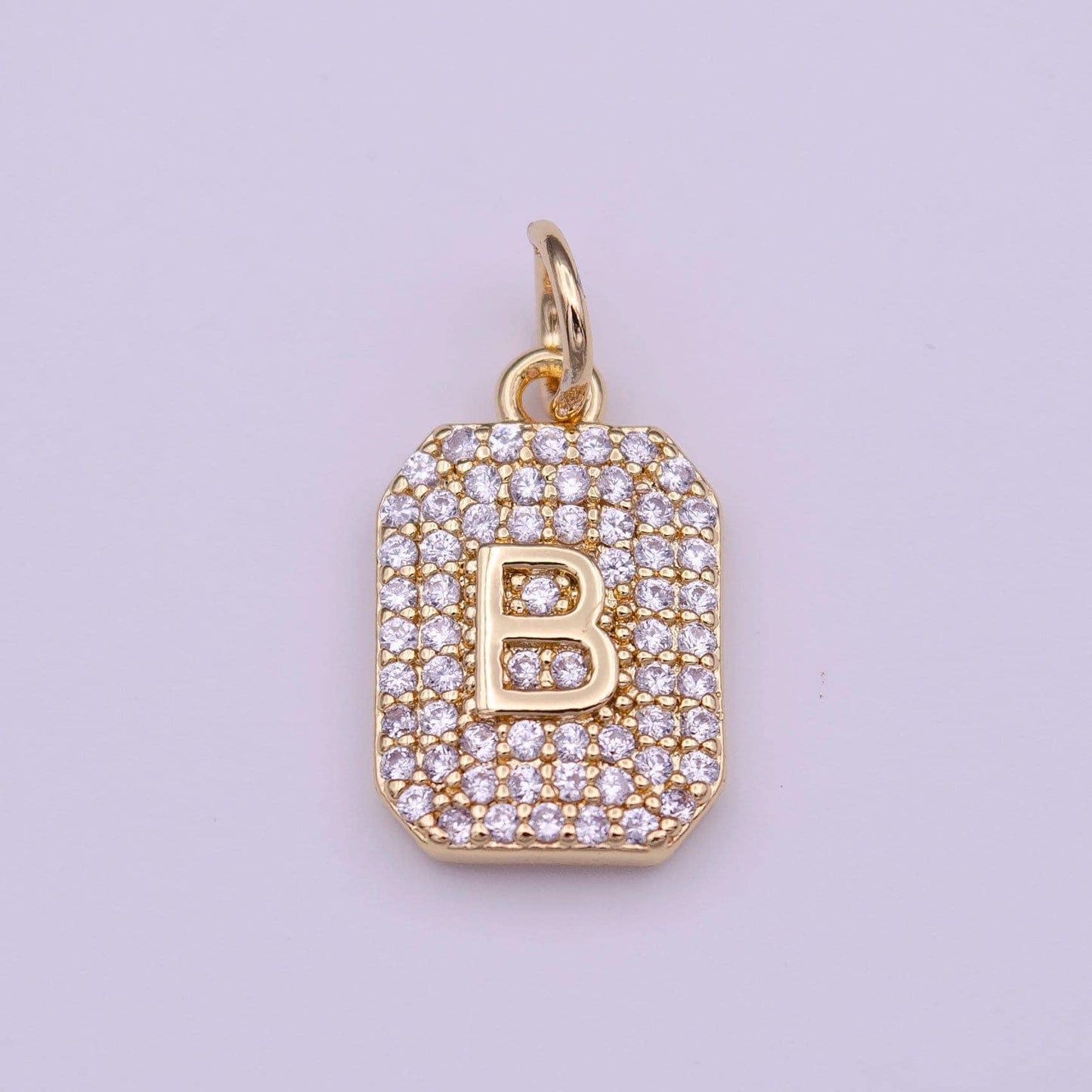 1x gold cz micro pave initial letter pendant,initials alphabet tile charm clear cz letter a-z for necklace making personalized add on charm