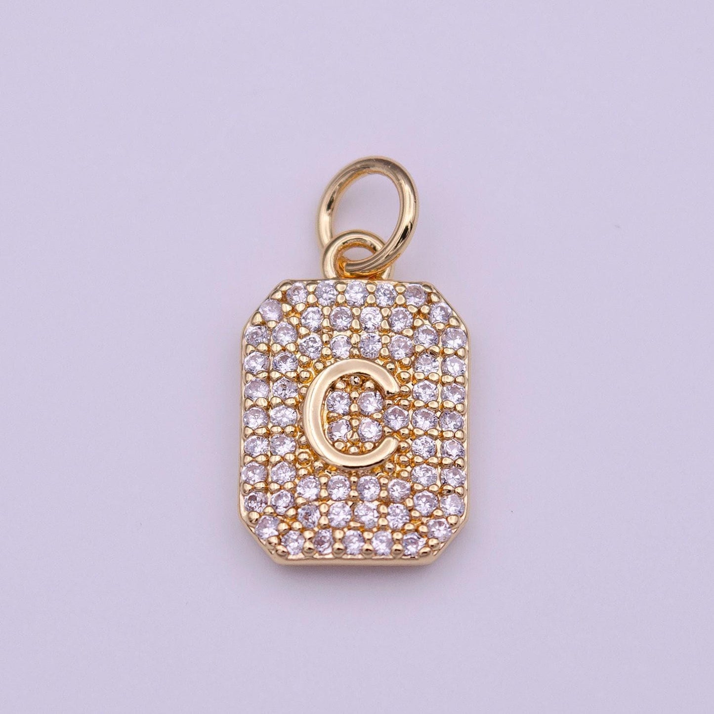 1x gold cz micro pave initial letter pendant,initials alphabet tile charm clear cz letter a-z for necklace making personalized add on charm