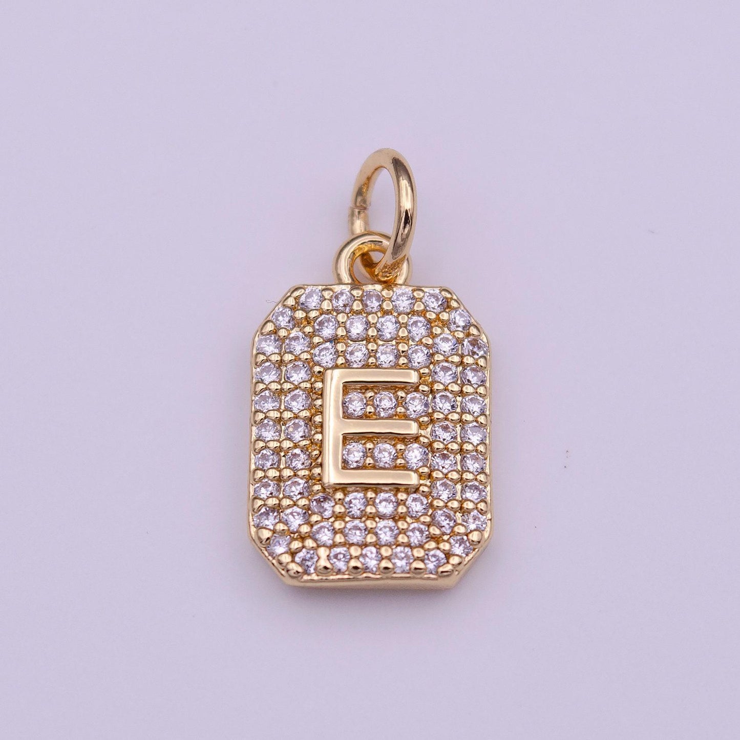 1x gold cz micro pave initial letter pendant,initials alphabet tile charm clear cz letter a-z for necklace making personalized add on charm