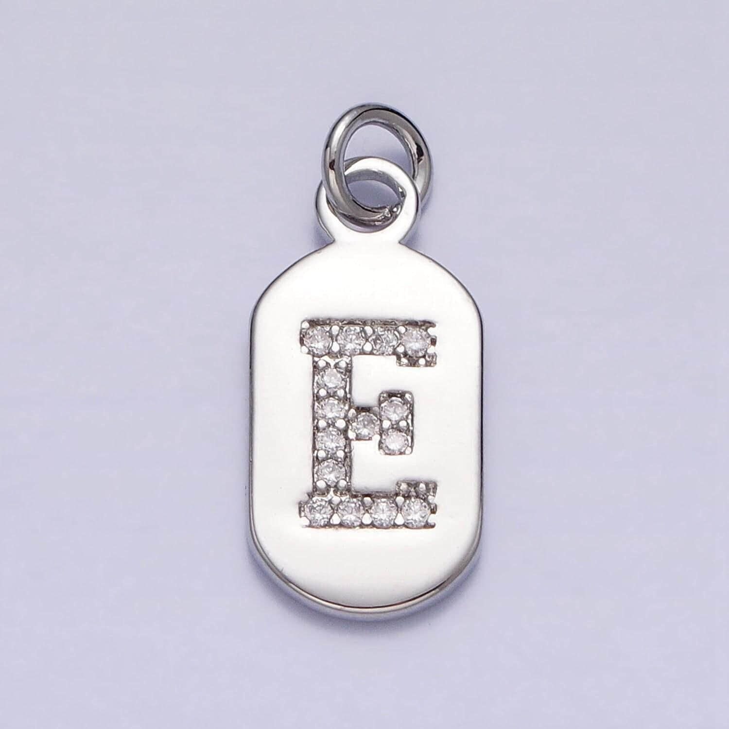 Small dog tag charm cz initial tag charm silver tag charm necklace bracelet dainty name tag rectangle tag pendant alphabet a1887-a1898