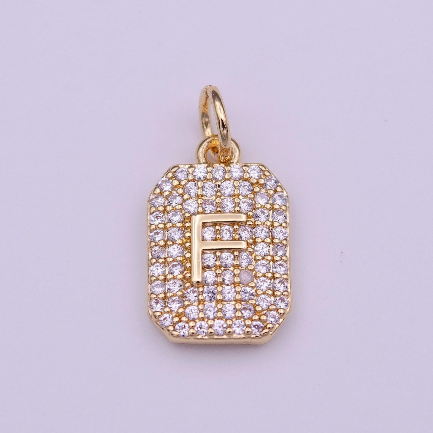 1x gold cz micro pave initial letter pendant,initials alphabet tile charm clear cz letter a-z for necklace making personalized add on charm