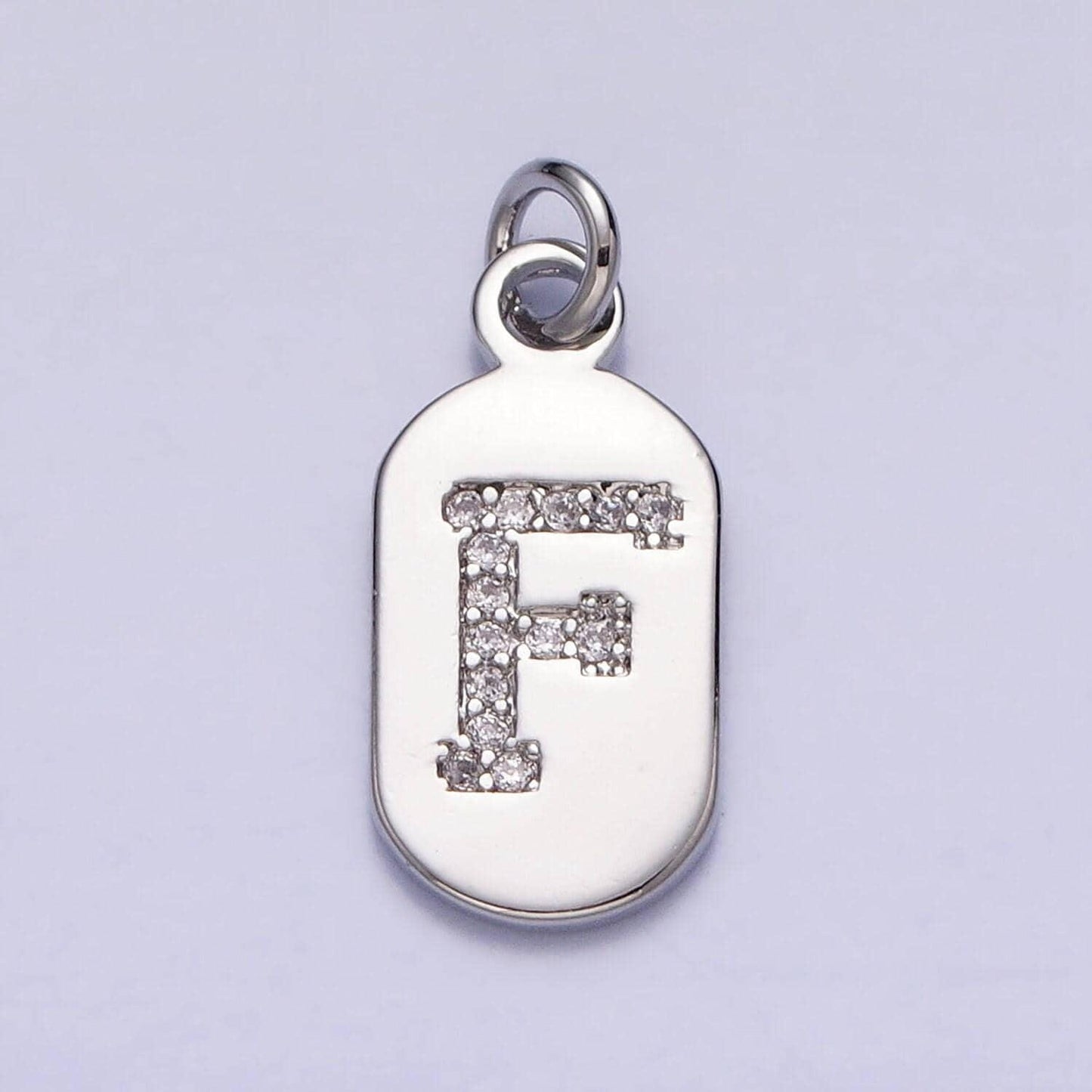 Small dog tag charm cz initial tag charm silver tag charm necklace bracelet dainty name tag rectangle tag pendant alphabet a1887-a1898