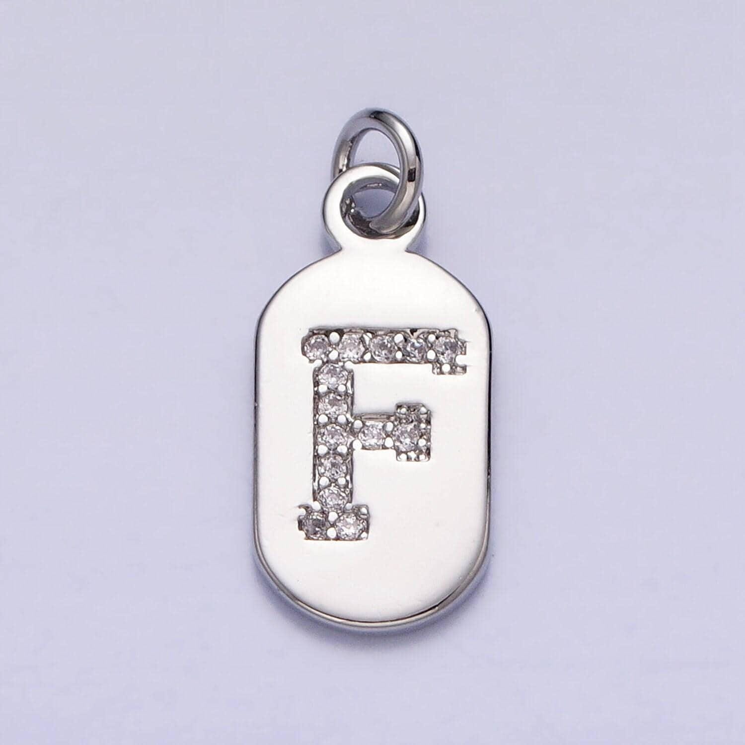 Small dog tag charm cz initial tag charm silver tag charm necklace bracelet dainty name tag rectangle tag pendant alphabet a1887-a1898