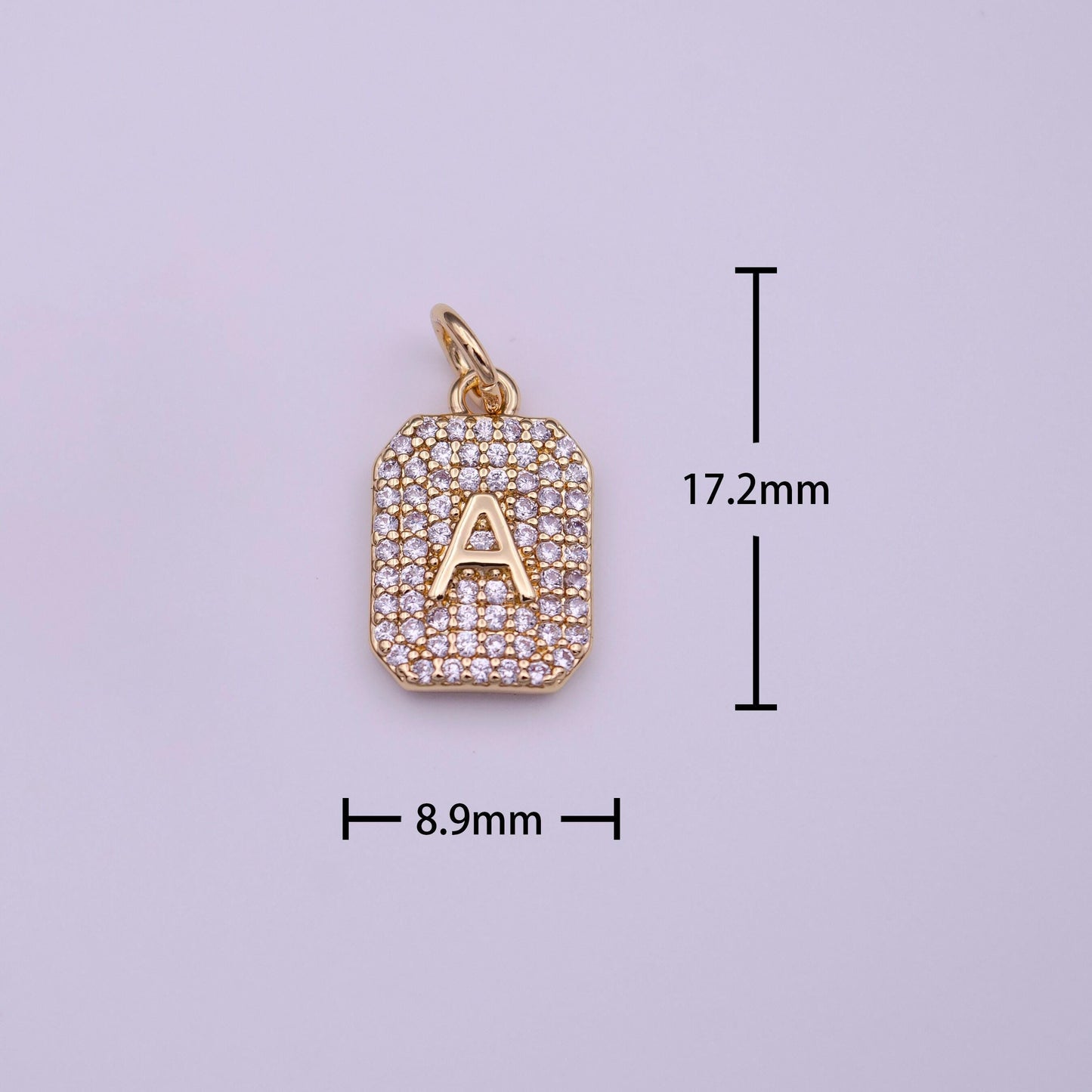 1x gold cz micro pave initial letter pendant,initials alphabet tile charm clear cz letter a-z for necklace making personalized add on charm