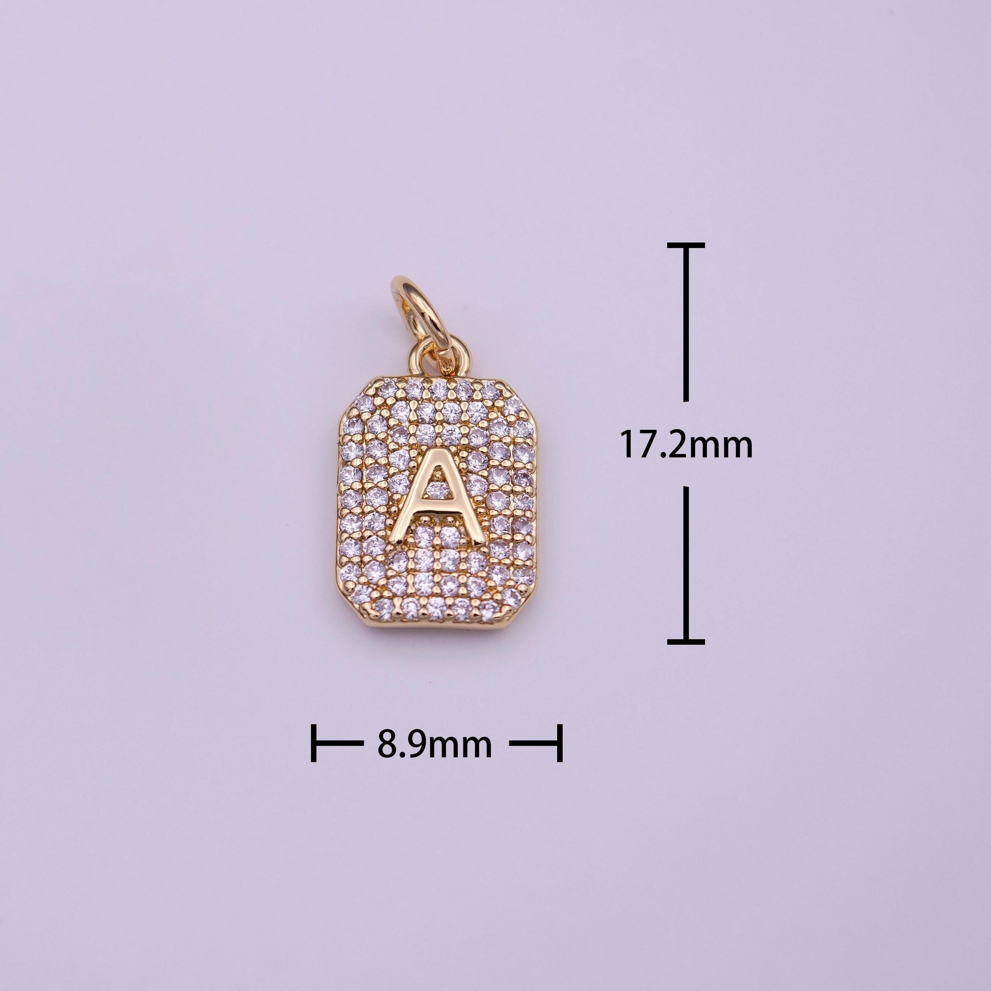 1x gold cz micro pave initial letter pendant,initials alphabet tile charm clear cz letter a-z for necklace making personalized add on charm
