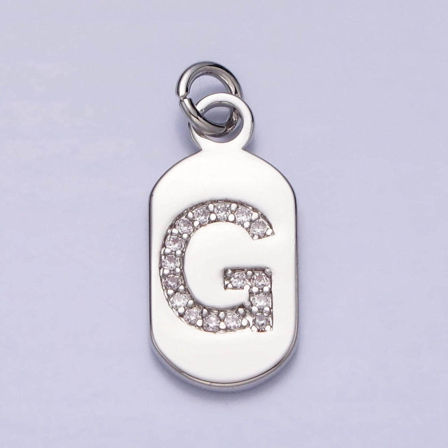 Small dog tag charm cz initial tag charm silver tag charm necklace bracelet dainty name tag rectangle tag pendant alphabet a1887-a1898