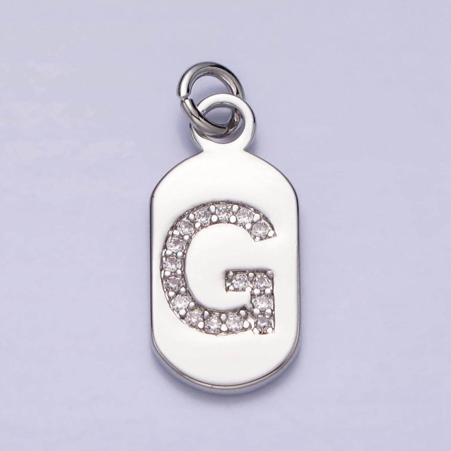 Small dog tag charm cz initial tag charm silver tag charm necklace bracelet dainty name tag rectangle tag pendant alphabet a1887-a1898
