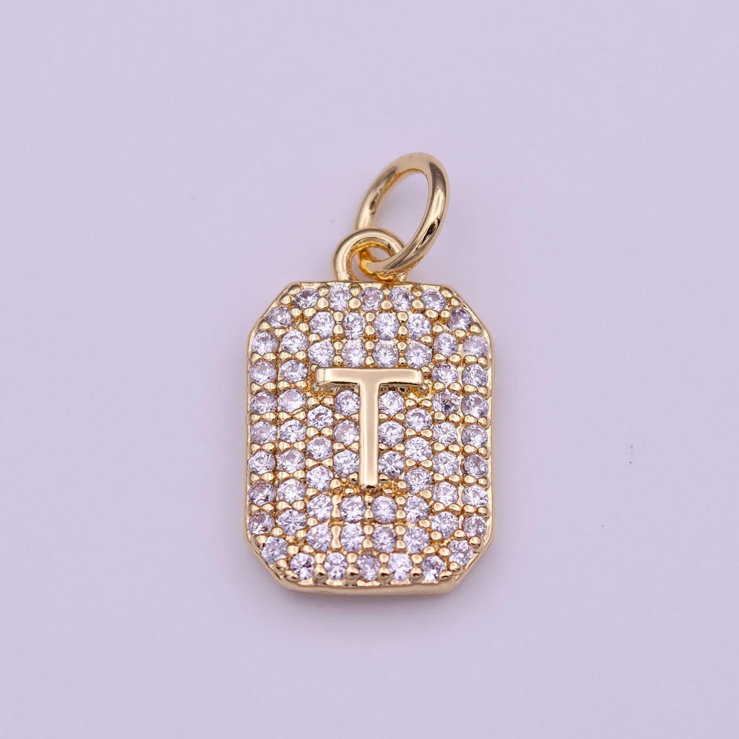 1x gold cz micro pave initial letter pendant,initials alphabet tile charm clear cz letter a-z for necklace making personalized add on charm