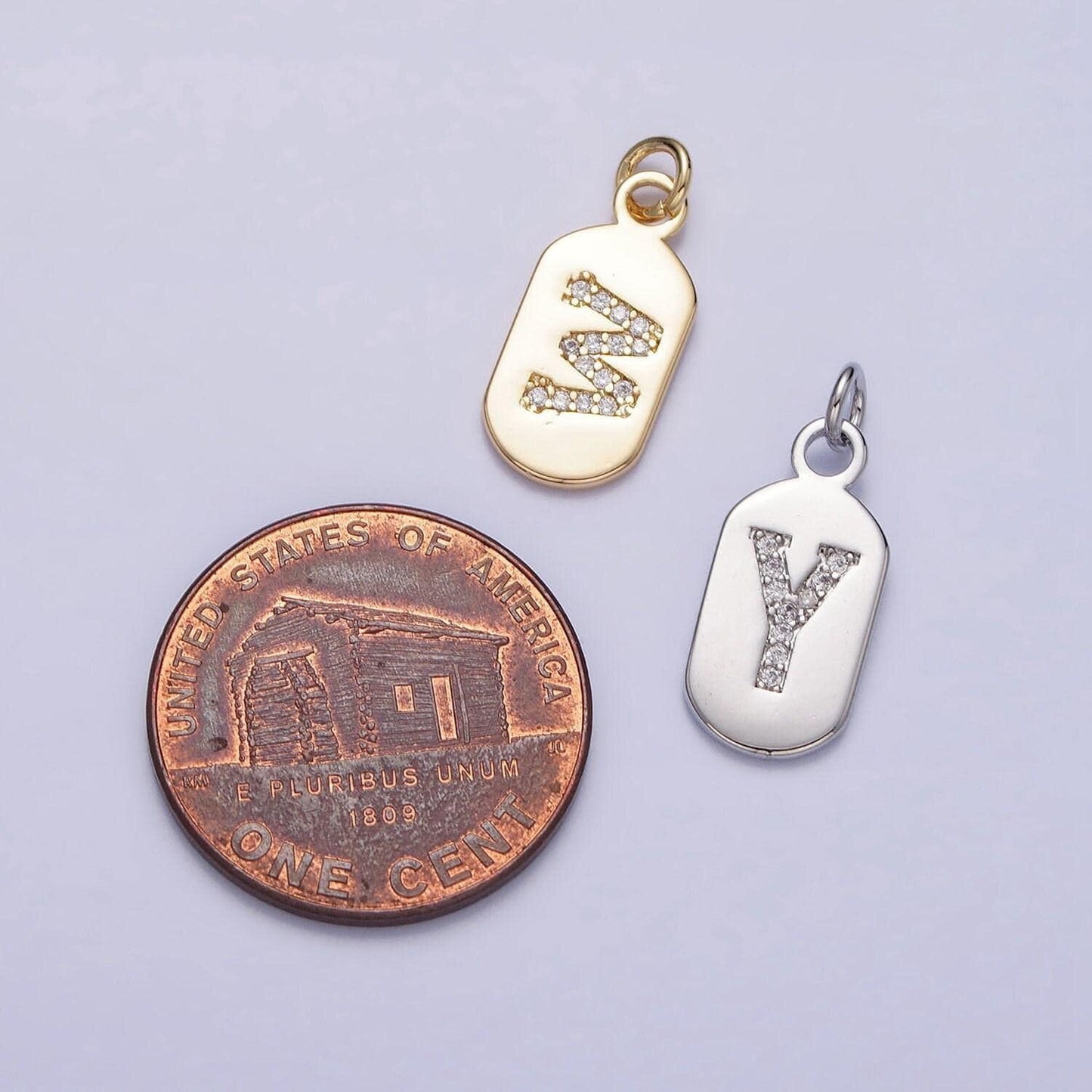 Small dog tag charm cz initial tag charm silver tag charm necklace bracelet dainty name tag rectangle tag pendant alphabet a1887-a1898