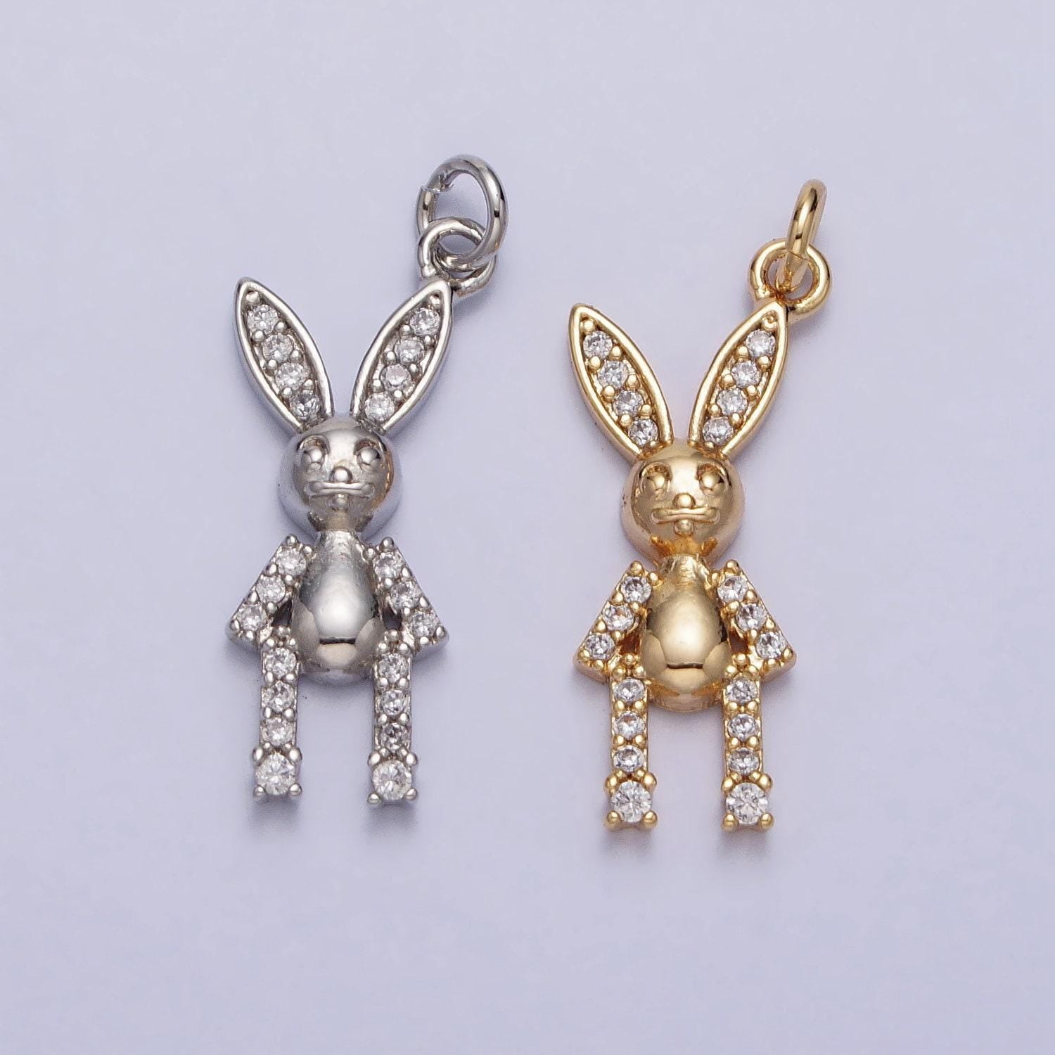 Minimalist micro paved cz rabbit bunny animal add-on charm in gold & silver | ac232 ac233