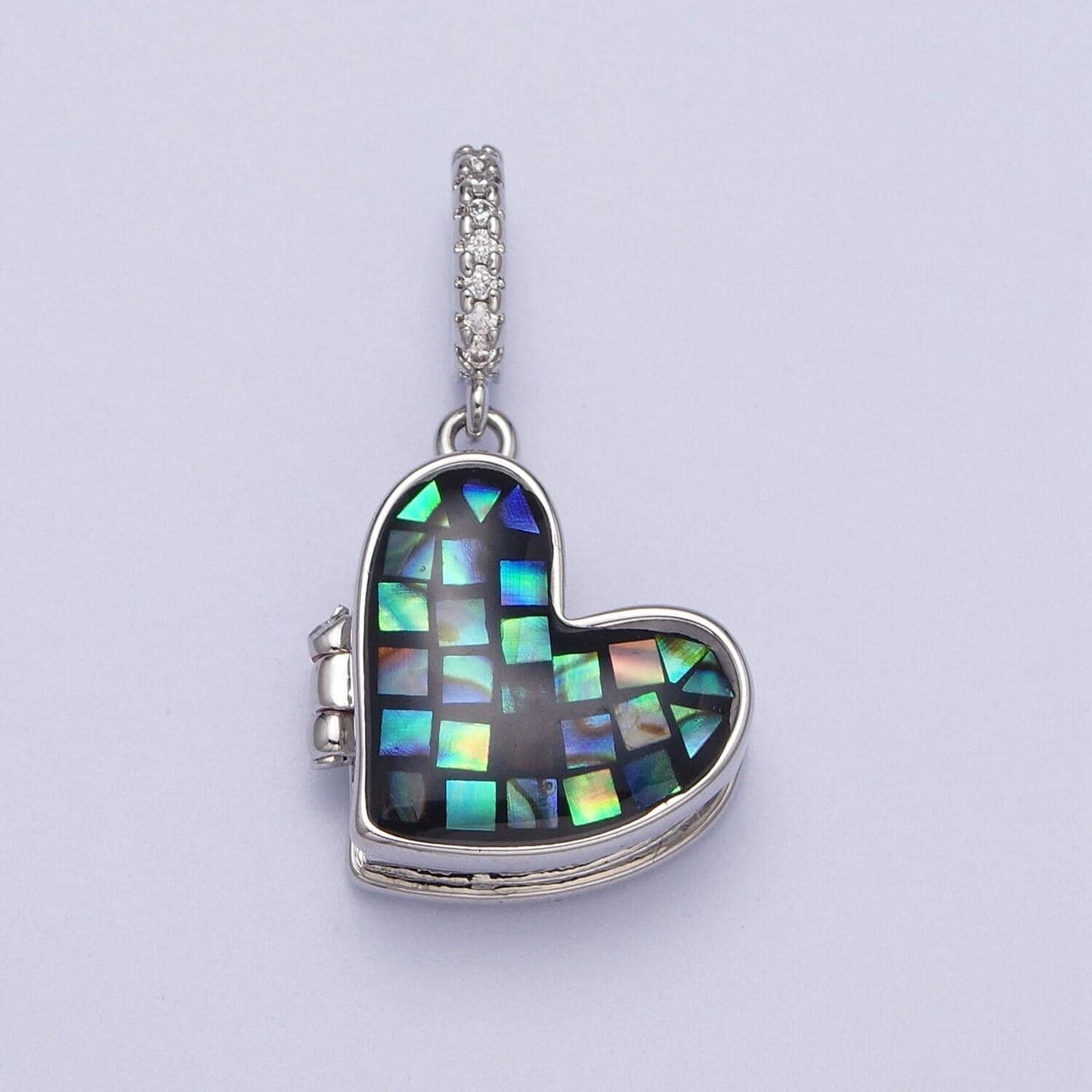Silver heart locket charm abalone, blue, pink, white, green shell opal heart locket pendant for necklace bracelet supply h-086