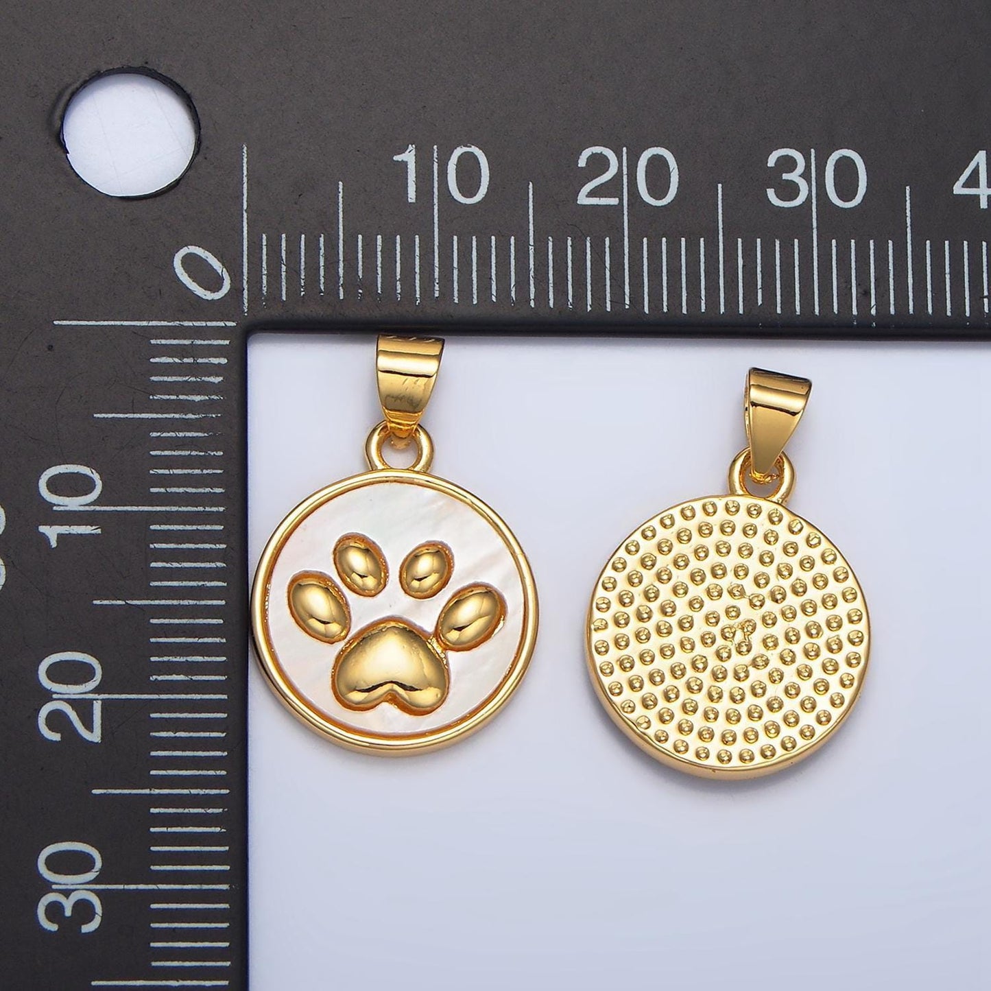 Round stamped puppy dog paw print 24k gold filled pendant | aa-983
