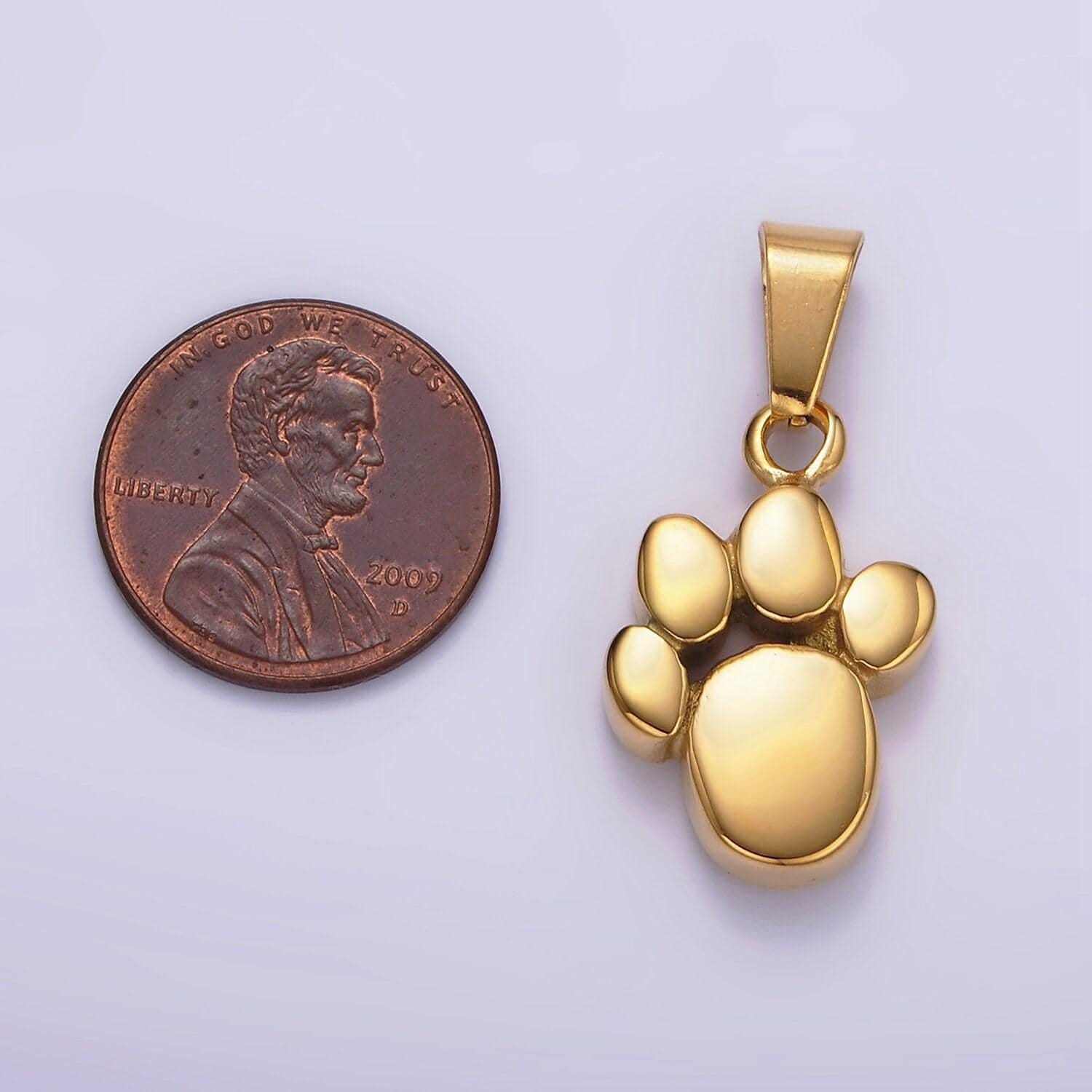 Gold dog paw charm pendant stainless steel bear paw pendant p785