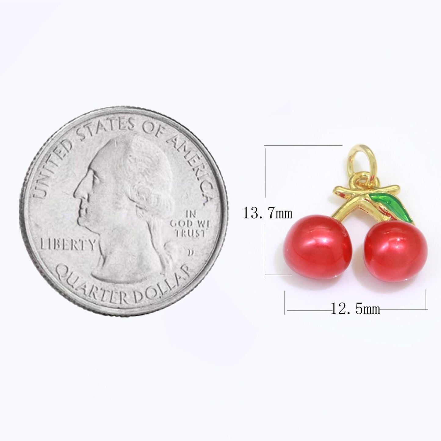 Red cherry charm, enamel necklace charm, cherries 24k gold filled pendant , jewelry for bracelet necklace earring