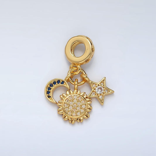24k gold filled moon/sun/star celestial theme cz paved rondelle bail drop pendant | ac-082