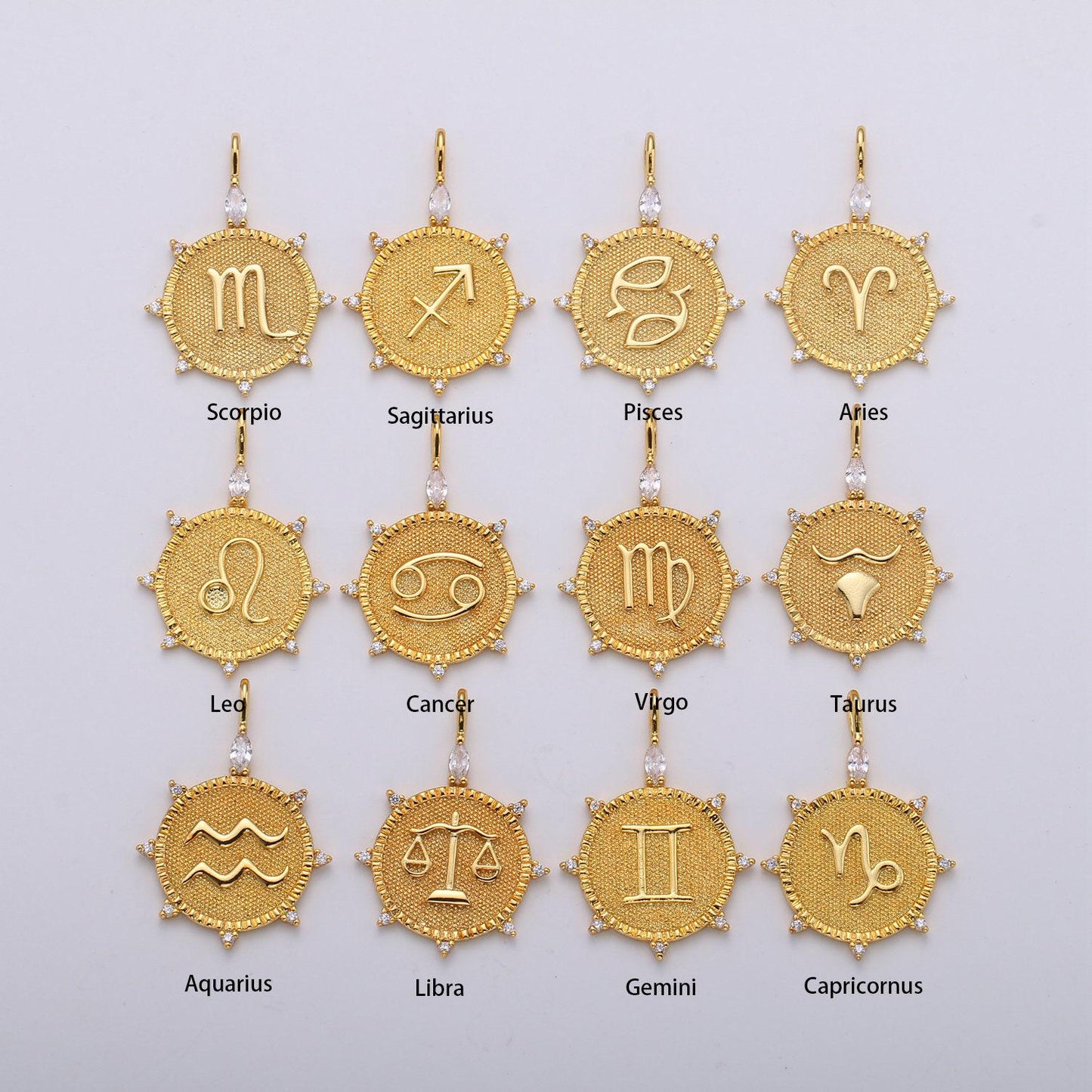 Gold zodiac charms, astrology charms, zodiac necklace charms, 12 zodiac charms for jewelry making supply, a1785--1790