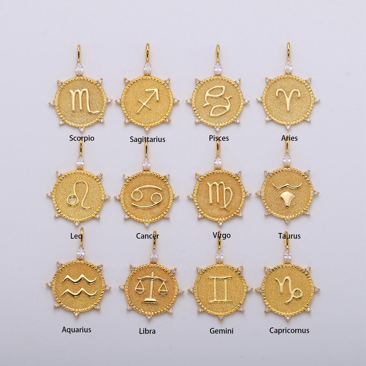 Gold zodiac charms, astrology charms, zodiac necklace charms, 12 zodiac charms for jewelry making supply, a1785--1790