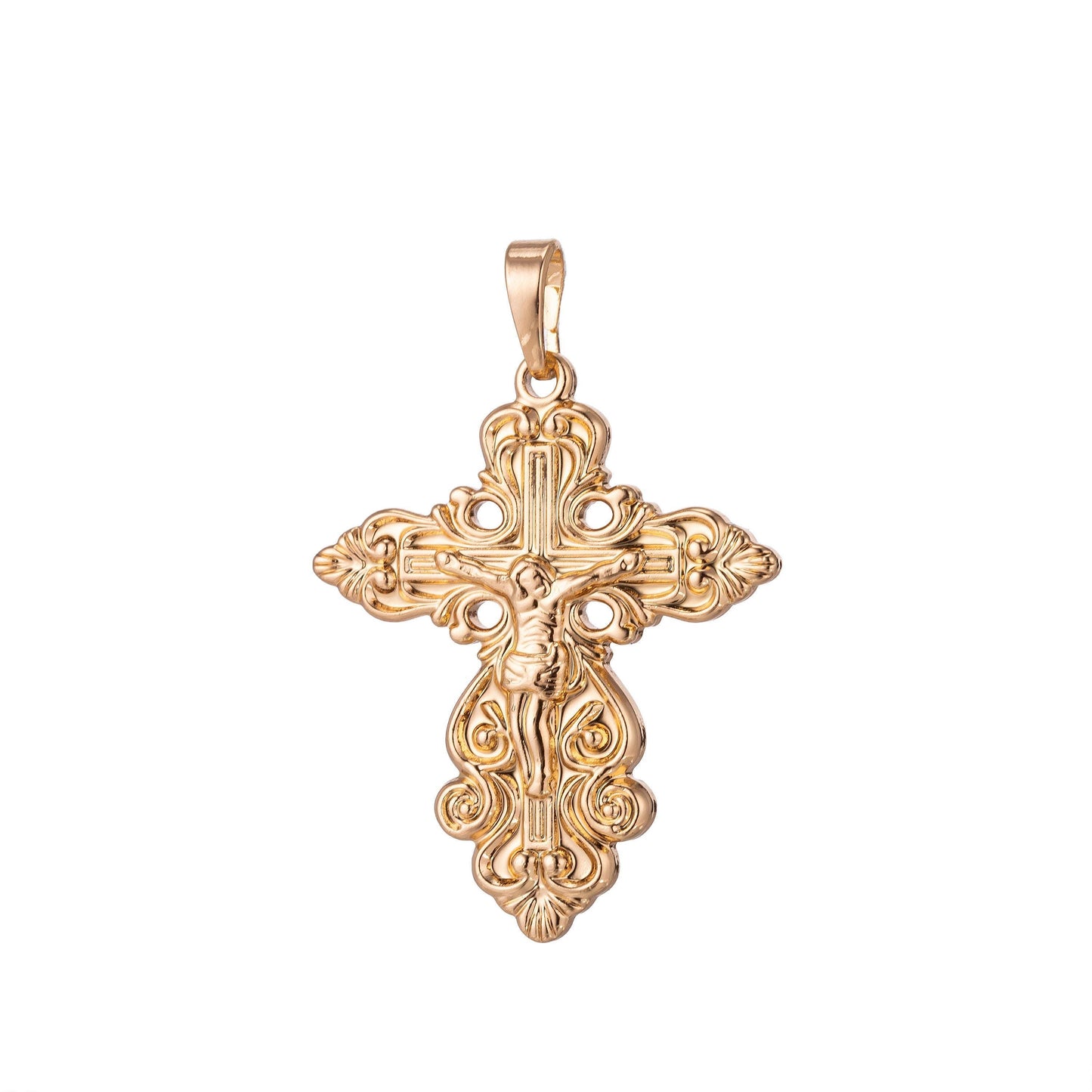 Gold filled ornate cross charm, crucifix charm, gold cross, gold ornate cross pendant crucifix, religious charm rosary jewelry making h-867