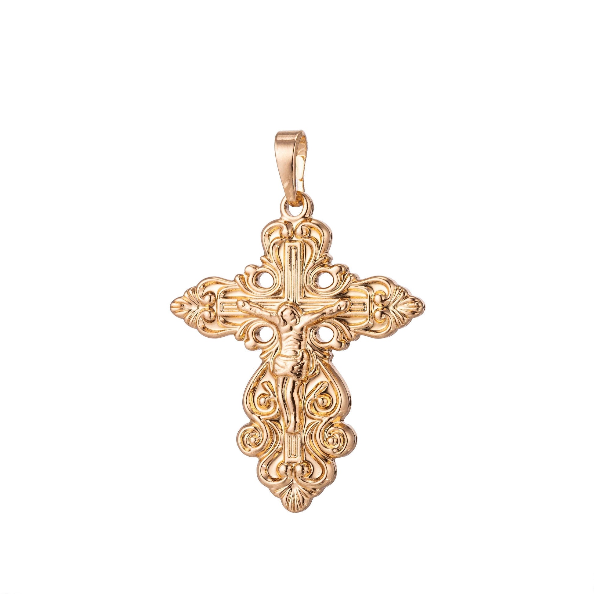 Gold filled ornate cross charm, crucifix charm, gold cross, gold ornate cross pendant crucifix, religious charm rosary jewelry making h-867