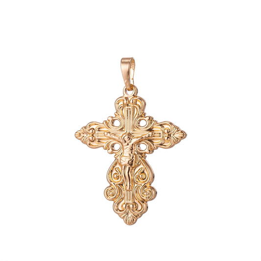 Gold filled ornate cross charm, crucifix charm, gold cross, gold ornate cross pendant crucifix, religious charm rosary jewelry making h-867