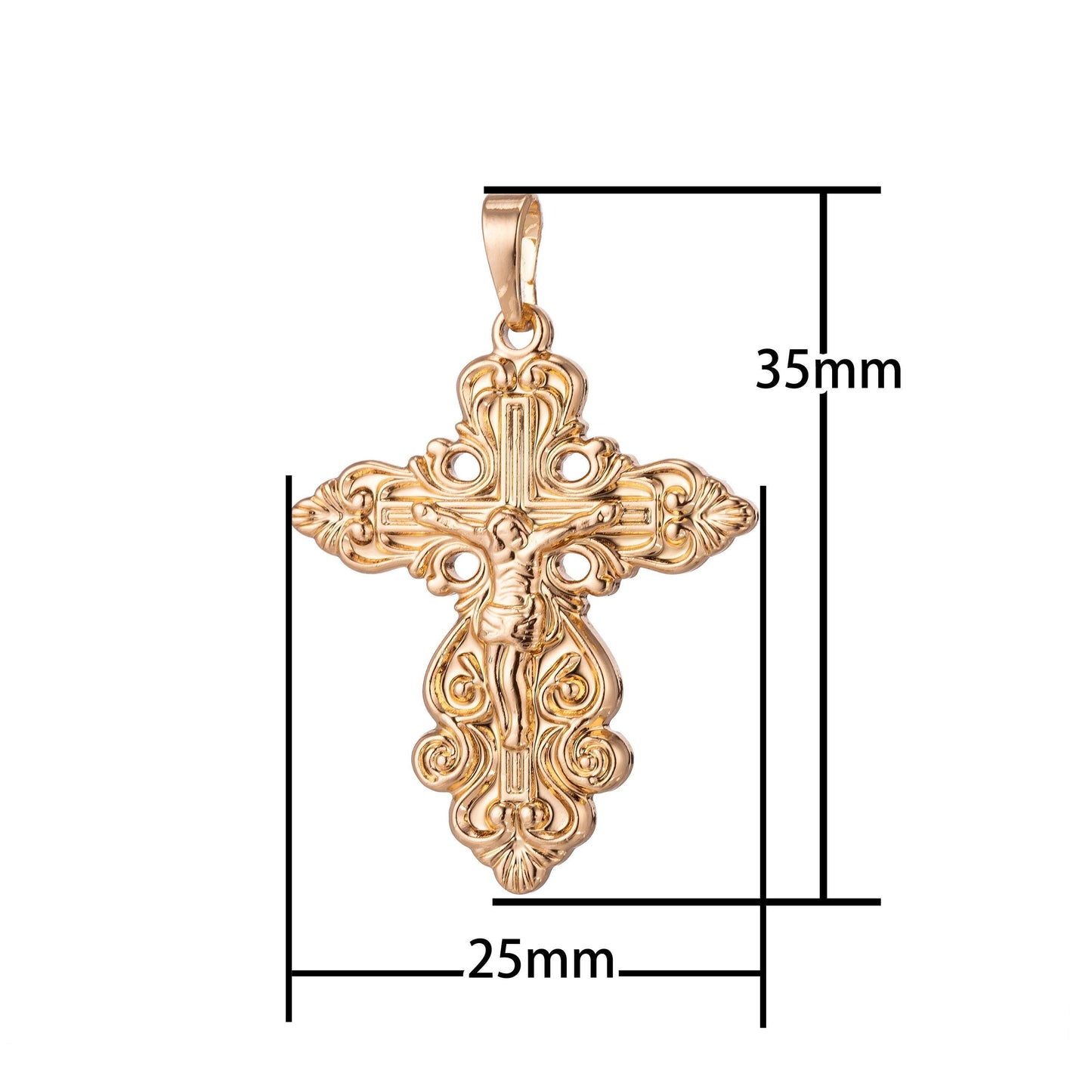 Gold filled ornate cross charm, crucifix charm, gold cross, gold ornate cross pendant crucifix, religious charm rosary jewelry making h-867