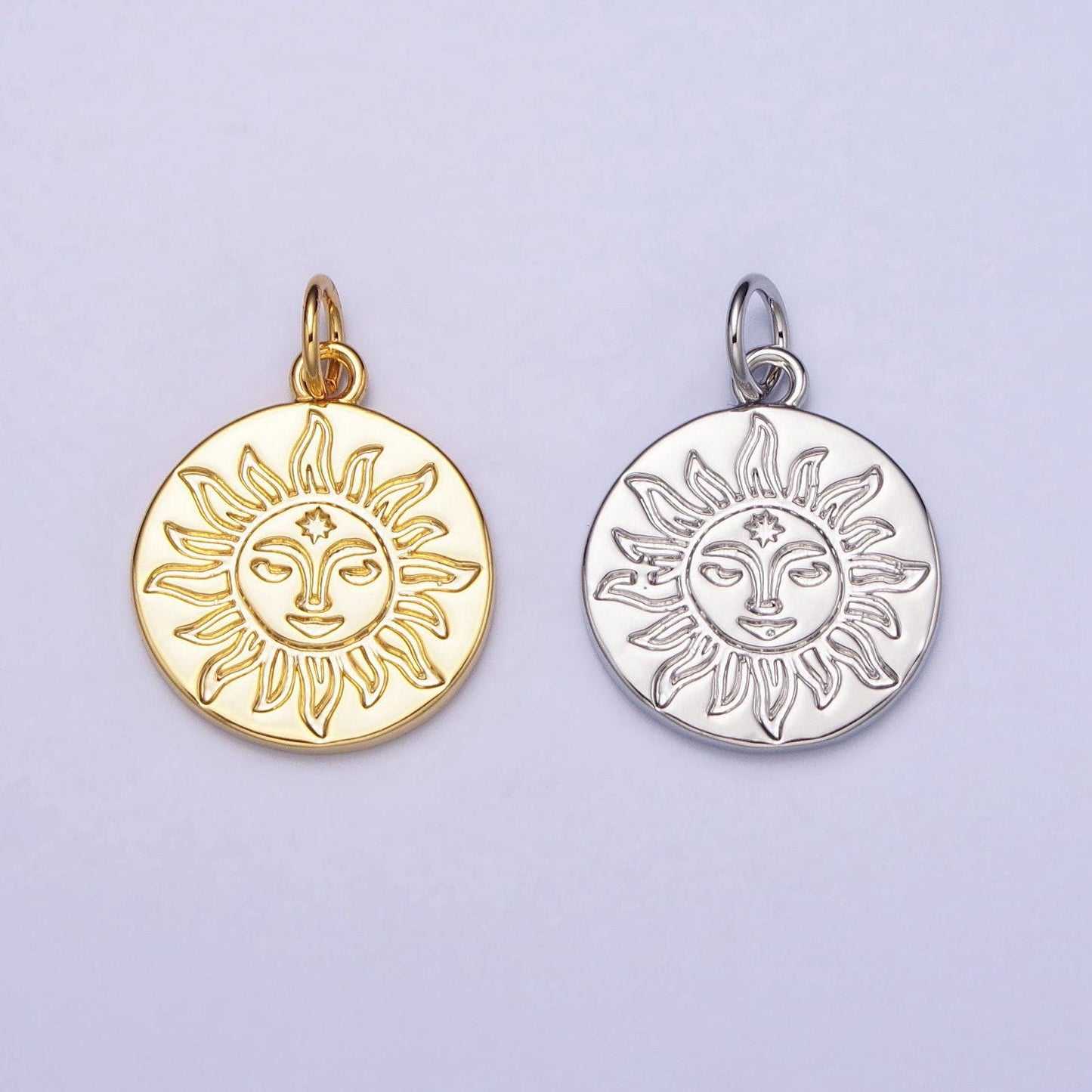 Gold sun charm dainty sun face charm pendant celestial charms, tribal sun charm yoga bohemian boho jewelry inspired supply ac658