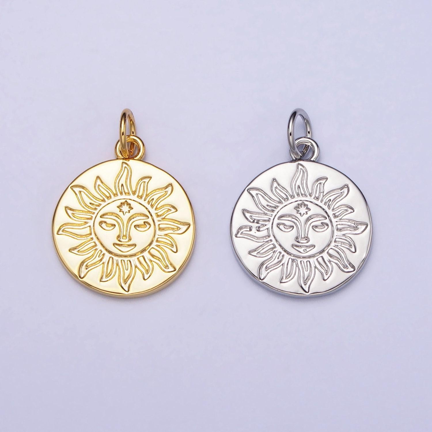 Gold sun charm dainty sun face charm pendant celestial charms, tribal sun charm yoga bohemian boho jewelry inspired supply ac658