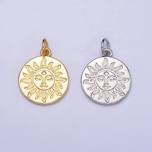 Gold sun charm dainty sun face charm pendant celestial charms, tribal sun charm yoga bohemian boho jewelry inspired supply ac658
