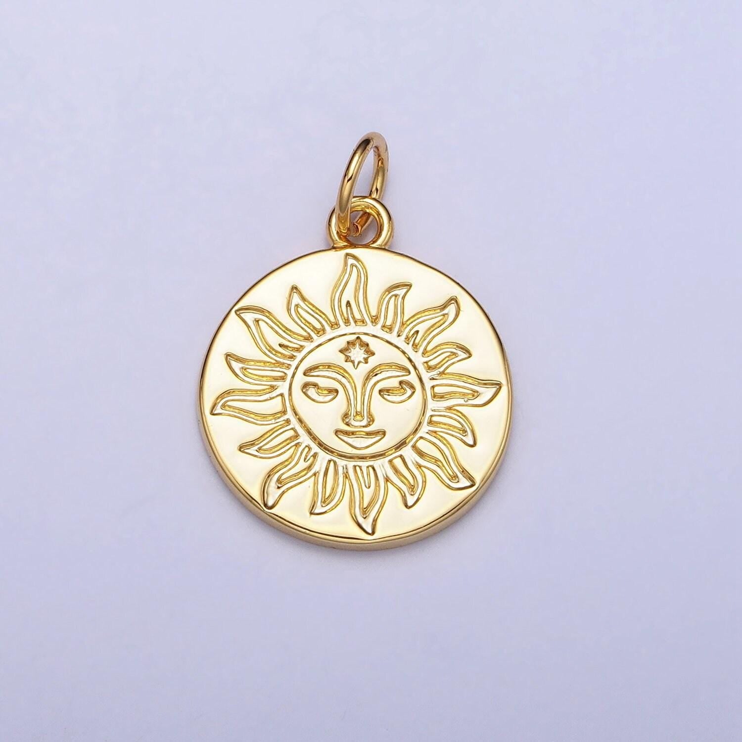 Gold sun charm dainty sun face charm pendant celestial charms, tribal sun charm yoga bohemian boho jewelry inspired supply ac658