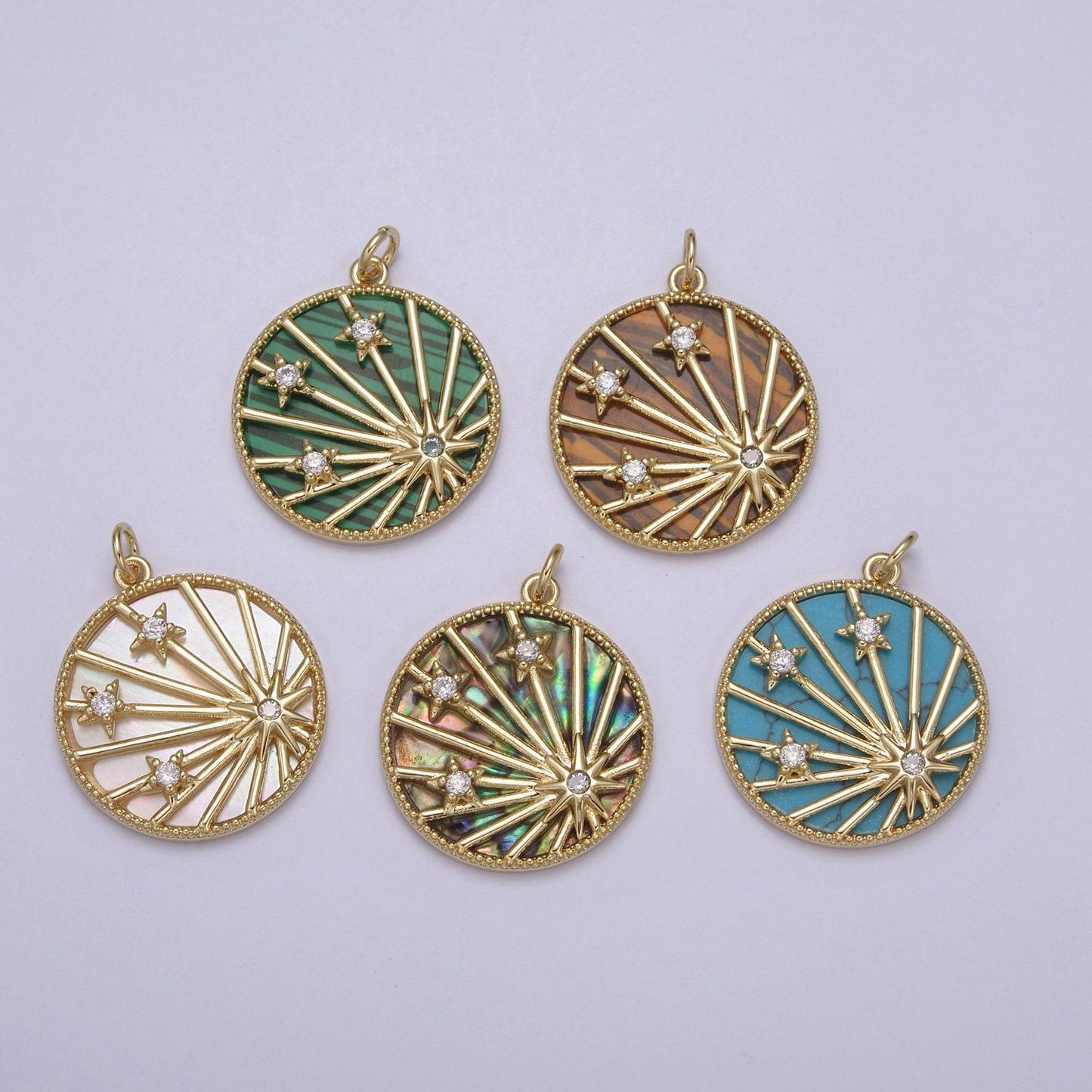 14k gold filled malachite, abalone, pearl, turquoise, tiger eye celestial north star pendant | diy fashion charm necklace bracelet| n-890