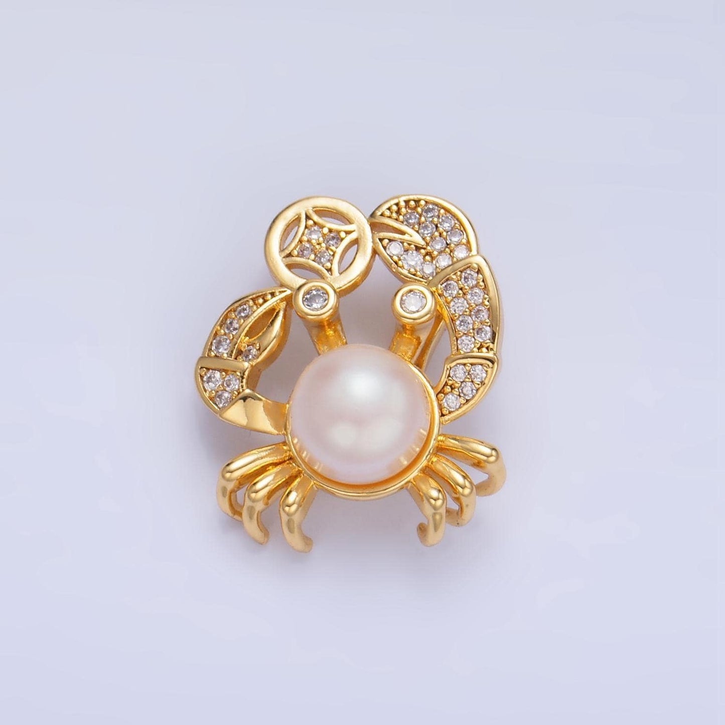 Cz micro paved shell pearl crab charm under the sea animal 24k gold filled pendant | aa-1035