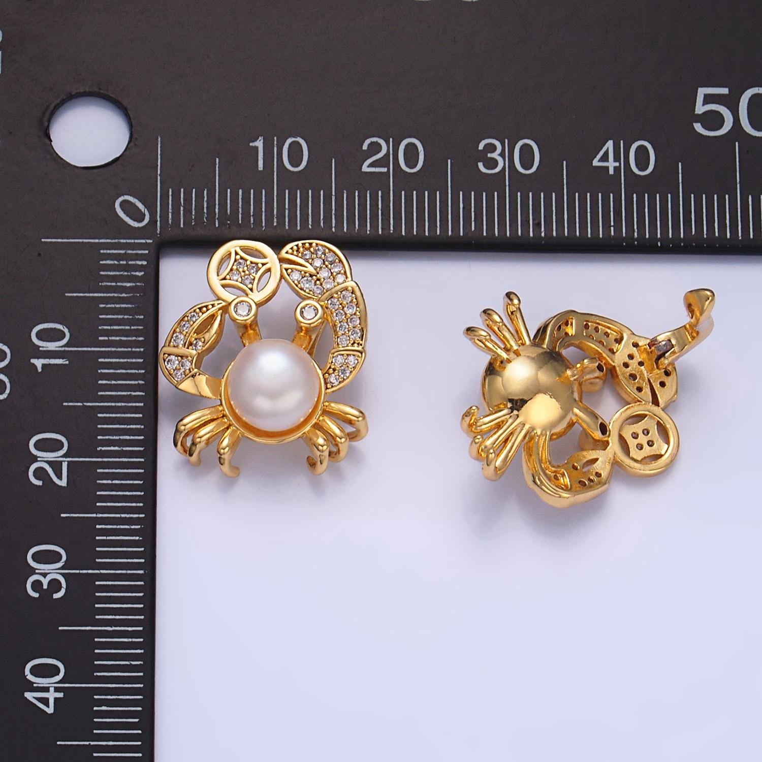 Cz micro paved shell pearl crab charm under the sea animal 24k gold filled pendant | aa-1035