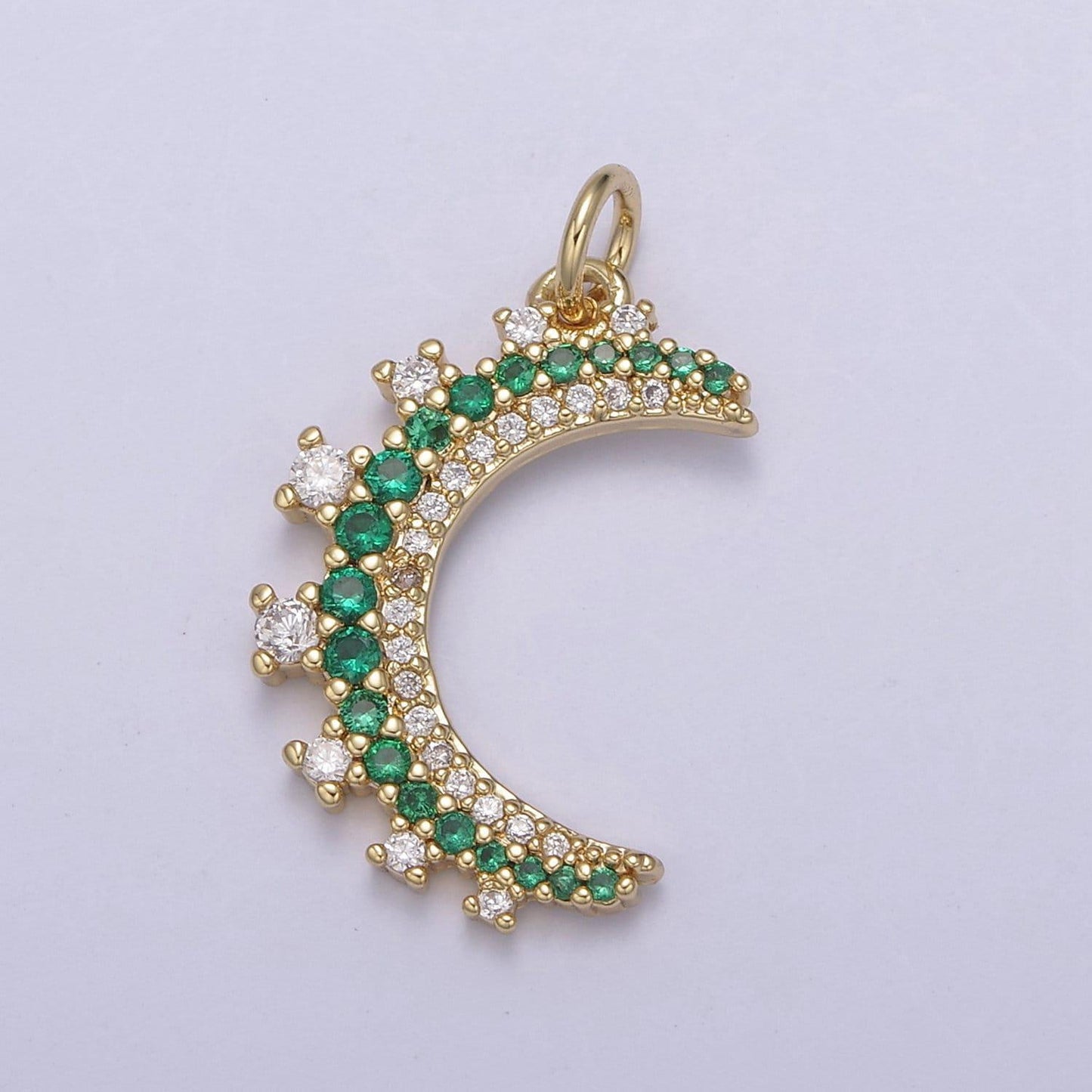 Dainty micro pave crescent moon pendant in 5 cz color 14k gold filled | diy fashion jewelry charm add on necklace bracelet earring | n-783