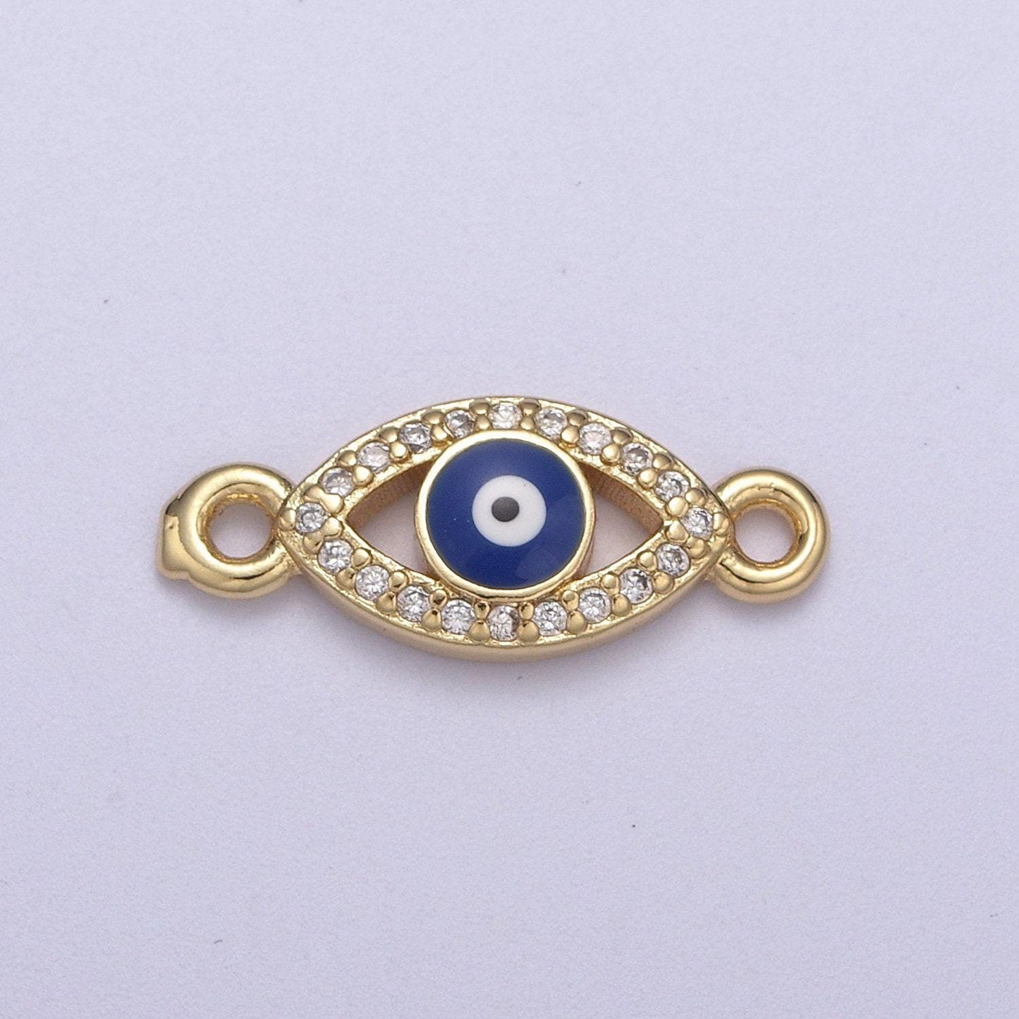 Mini gold filled evil eye charm connector double bail charm link connector for bracelet earring necklace f-109