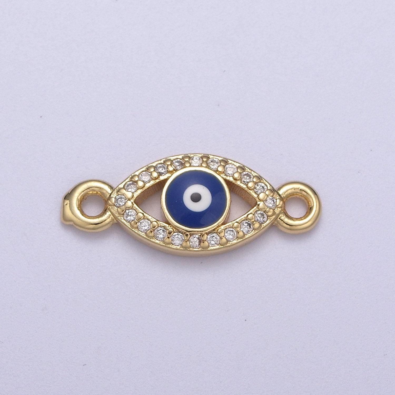 Mini gold filled evil eye charm connector double bail charm link connector for bracelet earring necklace f-109