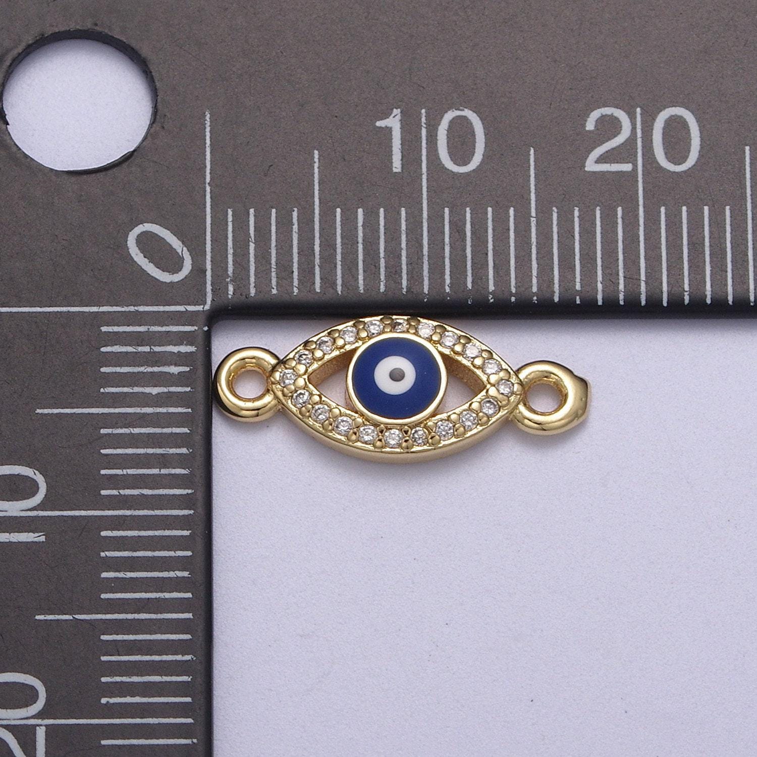 Mini gold filled evil eye charm connector double bail charm link connector for bracelet earring necklace f-109