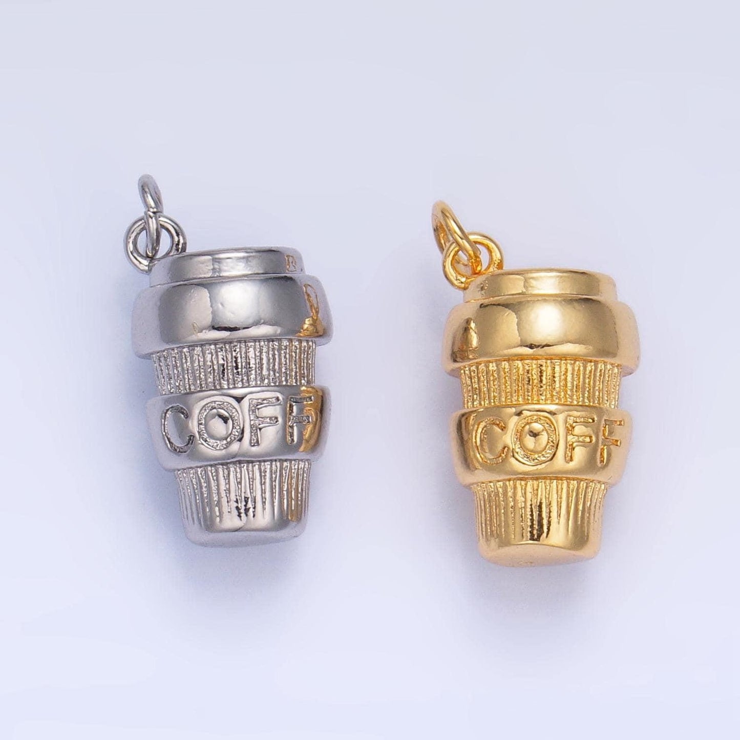 3d mini gold filled coffee tumbler dangle charm, silver coffee cup shape jewelry pendant, coffee mug charms for coffee lovers gift idea w670