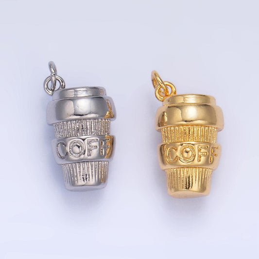 3d mini gold filled coffee tumbler dangle charm, silver coffee cup shape jewelry pendant, coffee mug charms for coffee lovers gift idea w670