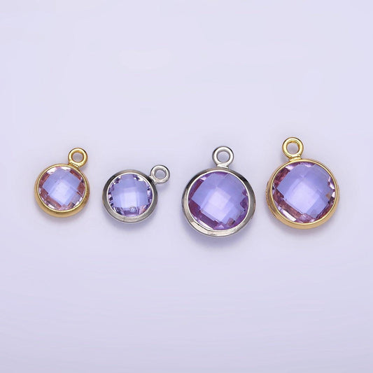 14k gold filled 7mm, 9mm purple multifaceted birthstone round charm in gold & silver | ac894 - ac897