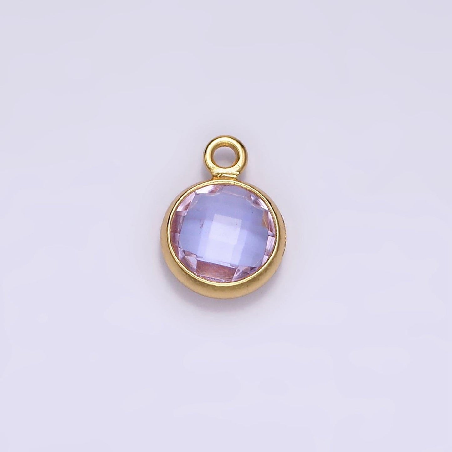 14k gold filled 7mm, 9mm purple multifaceted birthstone round charm in gold & silver | ac894 - ac897