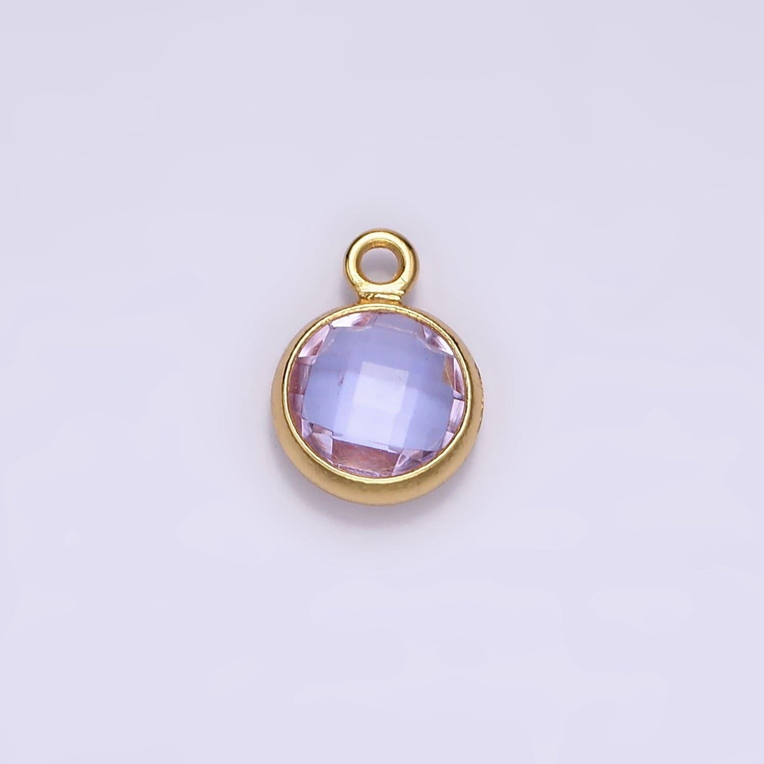 14k gold filled 7mm, 9mm purple multifaceted birthstone round charm in gold & silver | ac894 - ac897